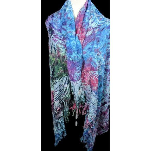 Rama Imports Blue Rainbow Fish Tie Dye Multipurpose Scarf/Shawl/Sarong - Picture 3 of 7